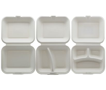 100 Stück Bio Bagasse Warmhalte- Menüboxen ungeteilt, 244x208x70mm, weiß, IP