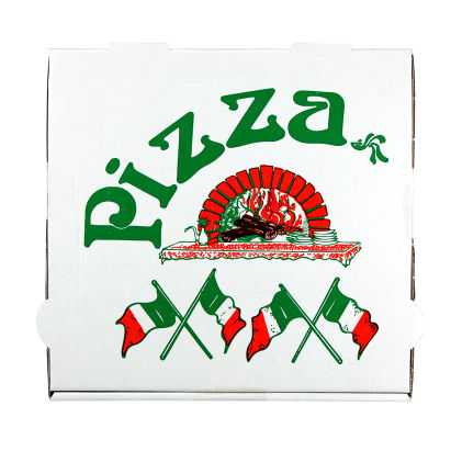 100 Stück Pizzabox Pizzakarton 26x26x4cm, NYC Italienische Flagge, weiß