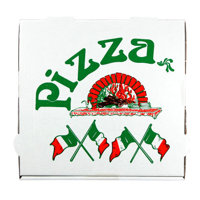 100 Stück Pizzabox Pizzakarton 28x28x4cm, NYC Italienische Flagge, weiß