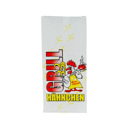500 Stück Hähnchenbeutel PE- beschichtet 1/2, 110g, mit Druck 500 Stück Hähnchenbeutel PE- beschichtet 1/2, 110g, mit Druck