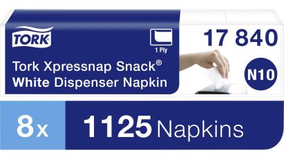 9000 Stück TORK 17840 Spenderservietten N10, Xpressnap Snack, 1/4 Falz, 1-lagig, weiß 9000 Stück TORK 17840 Spenderservietten N10, Xpressnap Snack, 1/4 Falz, 1-lagig, weiß
