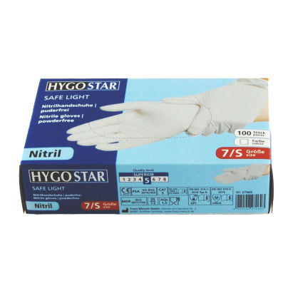 100 Stück HYGOSTAR Nitril Einweghandschuhe Safe Light, Größe S, weiß, puderfrei