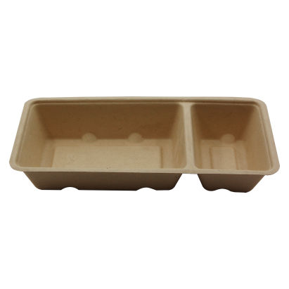 800 Stück Bagasse Imbiss- Snackschale A22 (A9+1), (325+75ml), 2-geteilt, 203x97x36mm, Natur