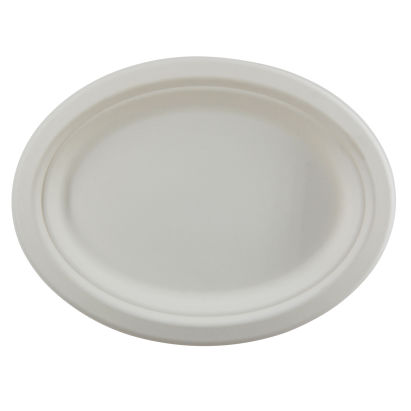  50 Stück Bagasse Pappteller Oval Ø26cm, 263x199x20mm, weiß