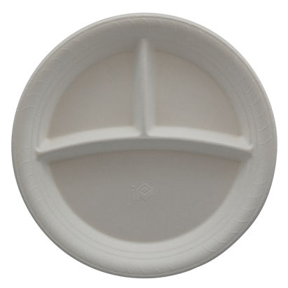 100 Stück Bio Bagasse Menüteller, Ø26cm, 3-geteilt, weiß 100 Stück Bio Bagasse Menüteller, Ø26cm, 3-geteilt, weiß