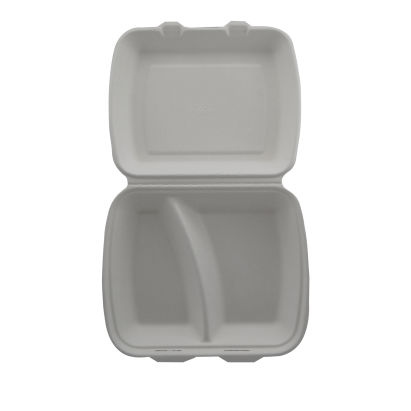 200 Stück Bio Bagasse Warmhalte- Menüboxen 2-geteilt, 244x208x70mm, weiß, IP