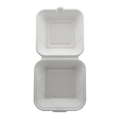 200 Stück Bio Bagasse Warmhalte- Hamburger Box Giant XXL, 216x205x103mm, weiß