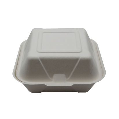 100 Stück Bio Bagasse Warmhalte- Hamburger Box Giant XXL, 216x205x103mm, weiß