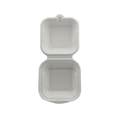 125 Stück Bio Bagasse Warmhalte- Hamburger Boxen IP7, 140x127x70mm, weiß