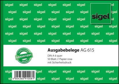 1 Stück Sigel Formularbuch AG 615 Ausgabebeleg, A6 quer, 50 Blatt 1 Stück Sigel Formularbuch AG 615 Ausgabebeleg, A6 quer, 50 Blatt