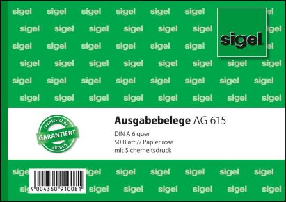 1 Stück Sigel Formularbuch AG 615 Ausgabebeleg, A6 quer, 50 Blatt