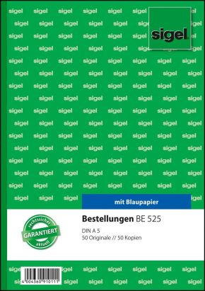 1 Stück Sigel Formularbuch BE 525 Bestellung, A5, 2 x 50 Blatt