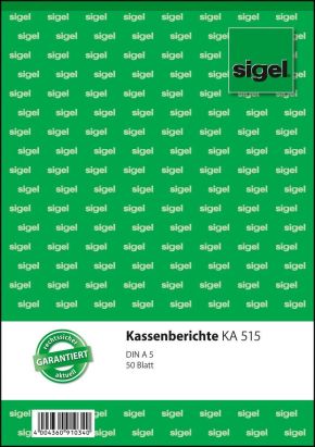 1 Stück Sigel Formularbuch KA 515 Kassenbericht, A5, 50 Blatt