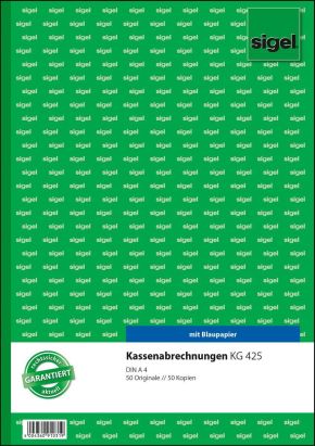 Sigel 1 Stück Formularbuch KG 425 Kassenabrechnung, A4, 2 x 50 Blatt