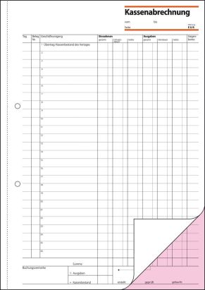 Sigel 1 Stück Formularbuch KG 425 Kassenabrechnung, A4, 2 x 50 Blatt