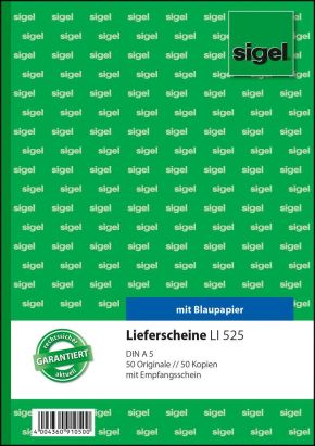 1 Stück Sigel Formularbuch LI 525 Lieferschein mit Empfangsschein, A5 1 Stück Sigel Formularbuch LI 525 Lieferschein mit Empfangsschein, A5