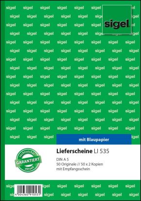 1 Stück Sigel Formularbuch LI 535 Lieferschein mit Empfangsschein, A5 1 Stück Sigel Formularbuch LI 535 Lieferschein mit Empfangsschein, A5