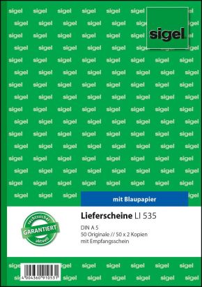 1 Stück Sigel Formularbuch LI 535 Lieferschein mit Empfangsschein, A5