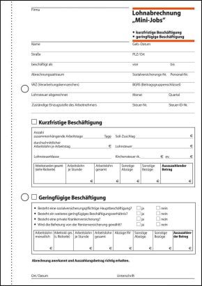 1 Stück Sigel Formularbuch LO 519 Lohnabrechnung für Mini-Jobs, A5