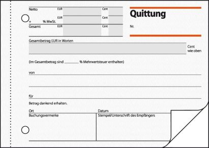 1 Stück Sigel Formularbuch QU 625 Quittung, mit MwSt.-Nachweis, A6 quer