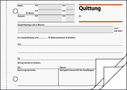 1 Stück Sigel Formularbuch QU 635 Quittung, mit MwSt.-Nachweis, A6 quer