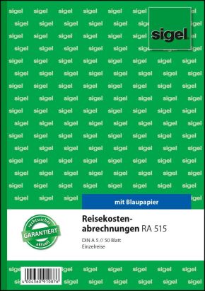 1 Stück Sigel Formularbuch RA 515 Reisekostenabrechnung, A5, 50 Blatt