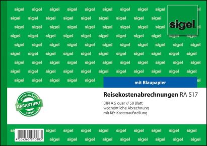 1 Stück Sigel Formularbuch RA 517 Reisekostenabrechnung, A5 quer