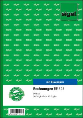 1 Stück Sigel Formularbuch RE 525 Rechnung, A5, 2 x 50 Blatt, Blaupapier 1 Stück Sigel Formularbuch RE 525 Rechnung, A5, 2 x 50 Blatt, Blaupapier