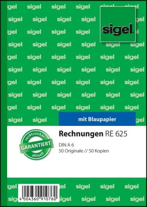 1 Stück Sigel Formularbuch RE 625 Rechnung, A6, 2 x 50 Blatt