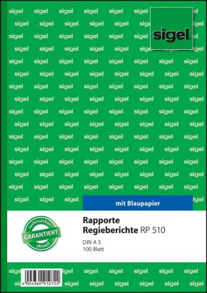 1 Stück Sigel Formularbuch RP 510 Rapport/Regiebericht, A5, 100 Blatt 1 Stück Sigel Formularbuch RP 510 Rapport/Regiebericht, A5, 100 Blatt