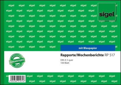 1 Stück Sigel Formularbuch RP 517 Rapport/Wochenbericht, A5 quer 1 Stück Sigel Formularbuch RP 517 Rapport/Wochenbericht, A5 quer