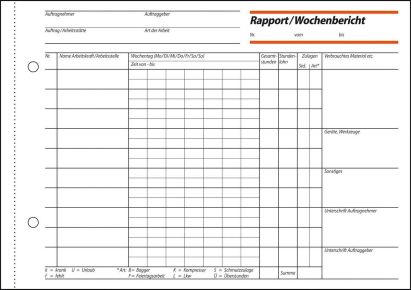 1 Stück Sigel Formularbuch RP 517 Rapport/Wochenbericht, A5 quer