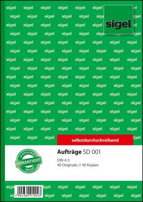 1 Stück Sigel Formularbuch SD 001 Auftrag, A5, 2 x 40 Blatt, SD 1 Stück Sigel Formularbuch SD 001 Auftrag, A5, 2 x 40 Blatt, SD