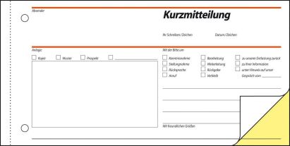 1 Stück Sigel Formularbuch SD 008 Kurzmitteilung, 1/3 A4 quer, SD