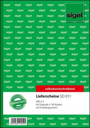 1 Stück Sigel Formularbuch SD 011 Lieferschein mit Empfangsschein, A5, SD 1 Stück Sigel Formularbuch SD 011 Lieferschein mit Empfangsschein, A5, SD