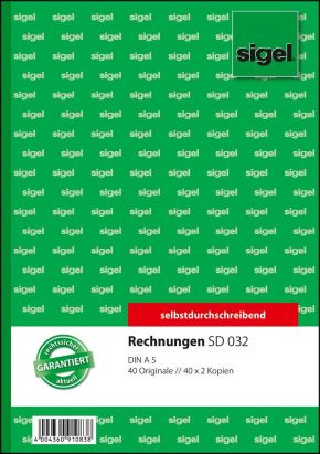 1 Stück Sigel Formularbuch SD 032 Rechnung, A5, 3 x 40 Blatt, SD 1 Stück Sigel Formularbuch SD 032 Rechnung, A5, 3 x 40 Blatt, SD