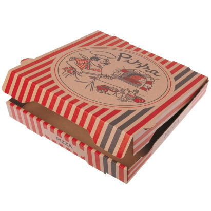100 Stück Pizzabox Pizzakarton 28x28x4cm , NYC Kraft, mit Pizzamotiv, braun