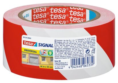 1 Rolle Tesa 58134 Warnband, Markierungsband 66m x 50mm rot / weiß , selbstklebend