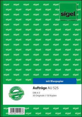 1 Stück Sigel Formularbuch AU 525 Auftrag, A5, 2 x 50 Blatt, Blaupapier 1 Stück Sigel Formularbuch AU 525 Auftrag, A5, 2 x 50 Blatt, Blaupapier