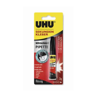 1 Stück UHU Sekundenkleber blitzschnell PIPETTE, 3g (45570) 1 Stück UHU Sekundenkleber blitzschnell PIPETTE, 3g (45570)