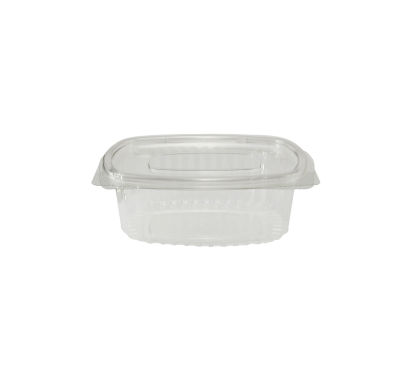 50 Stück rPET Klappboxen oval, 250ml, 137x111x36mm, transparent