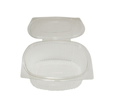 600 Stück rPET Klappboxen oval, 250ml, 137x111x36mm, transparent