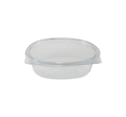 500 Stück rPET Klappboxen oval, 375ml, 148x132x45mm, transparent