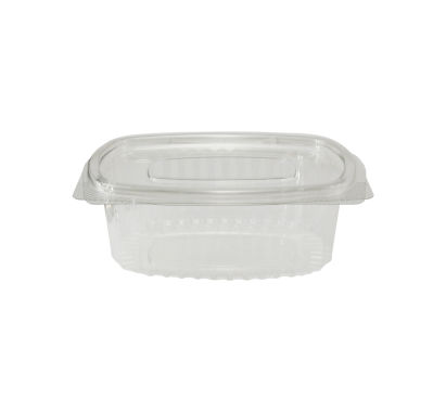 50 Stück rPET Klappboxen oval, 500ml, 131x102x49mm, transparent