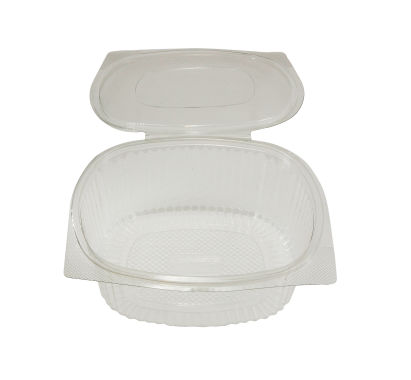 50 Stück rPET Klappboxen oval, 500ml, 131x102x49mm, transparent