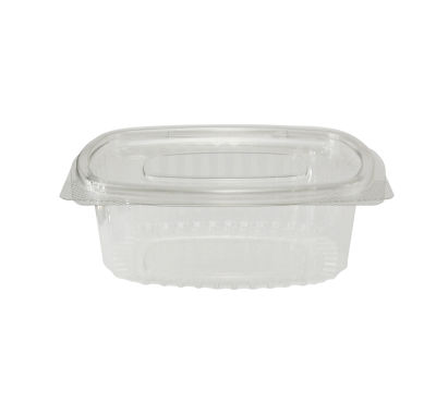 50 Stück rPET Klappboxen oval, 750ml, 176x150x49mm, transparent