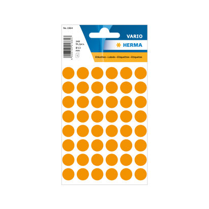 240 Stück HERMA Markierungspunkte, Durchmesser: 13 mm, leucht-orange (1864) 240 Stück HERMA Markierungspunkte, Durchmesser: 13 mm, leucht-orange (1864)