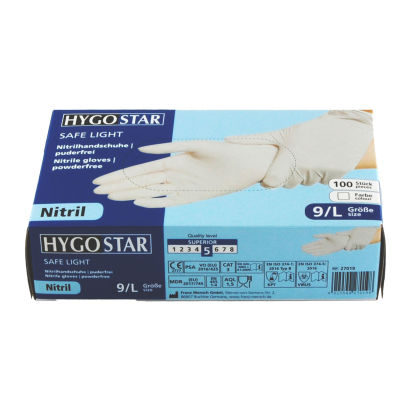 100 Stück HYGOSTAR Nitril Einweghandschuhe Safe Light, Größe L, weiß, puderfrei