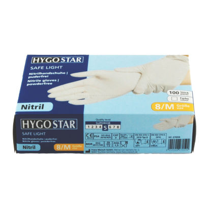 100 Stück HYGOSTAR Nitril Einweghandschuhe Safe Light, Größe M, weiß, puderfrei