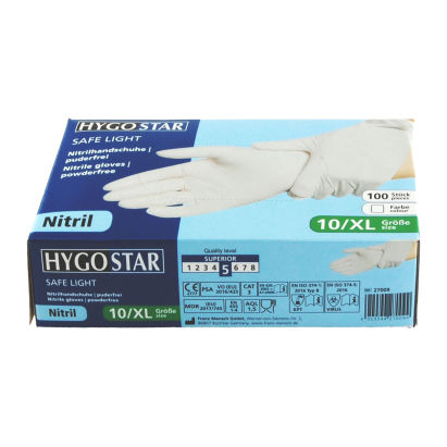 100 Stück HYGOSTAR Nitril Einweghandschuhe Safe Light, Größe XL, weiß, puderfrei
